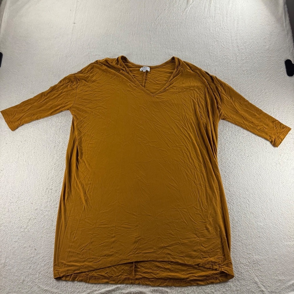 Piko Tunic Top Women Medium Mustard Yellow Good V-Neck Bamboo Blend WTY332